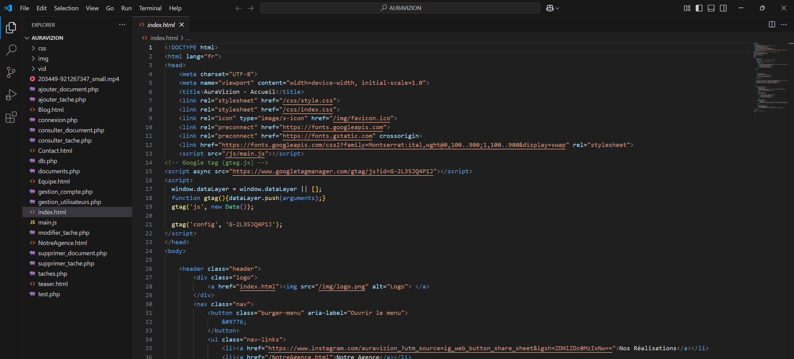 Code source du site AuraVizion